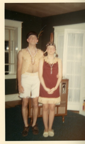 Ken Horn and Sue (Walsh) Rakes dressed in costume for some reason, June 1968