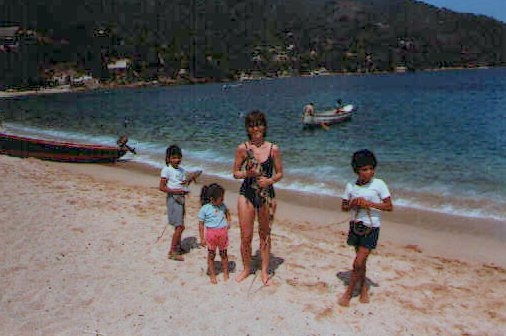 Janet and friends on the beach in Puerto Vallarta 1983