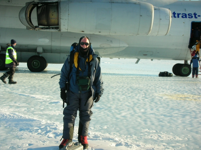 This photo was taken when we landed on the continent of Antarctica.  We flew on a charted Russian military jet and landed on the ice.  